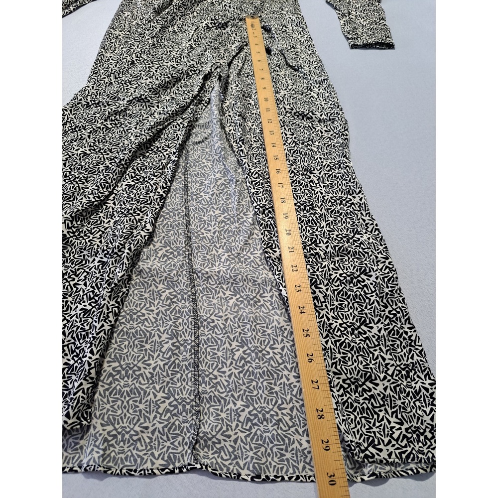 Zara Long Sleeve Midi Dress Black White Geometric Abstract Print V-Neck Size S - Picture 8 of 8